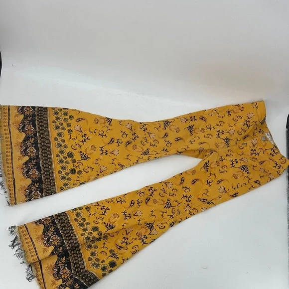 Free People Just Float On denim Floral Yellow Boho Pants flare - Picture 1 of 8